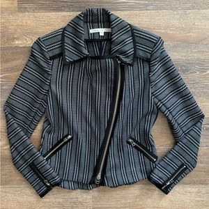 Veronica Beard 4 Blazer Asymmetrical Zip Up Moto Navy Blue Striped Womens Blazer